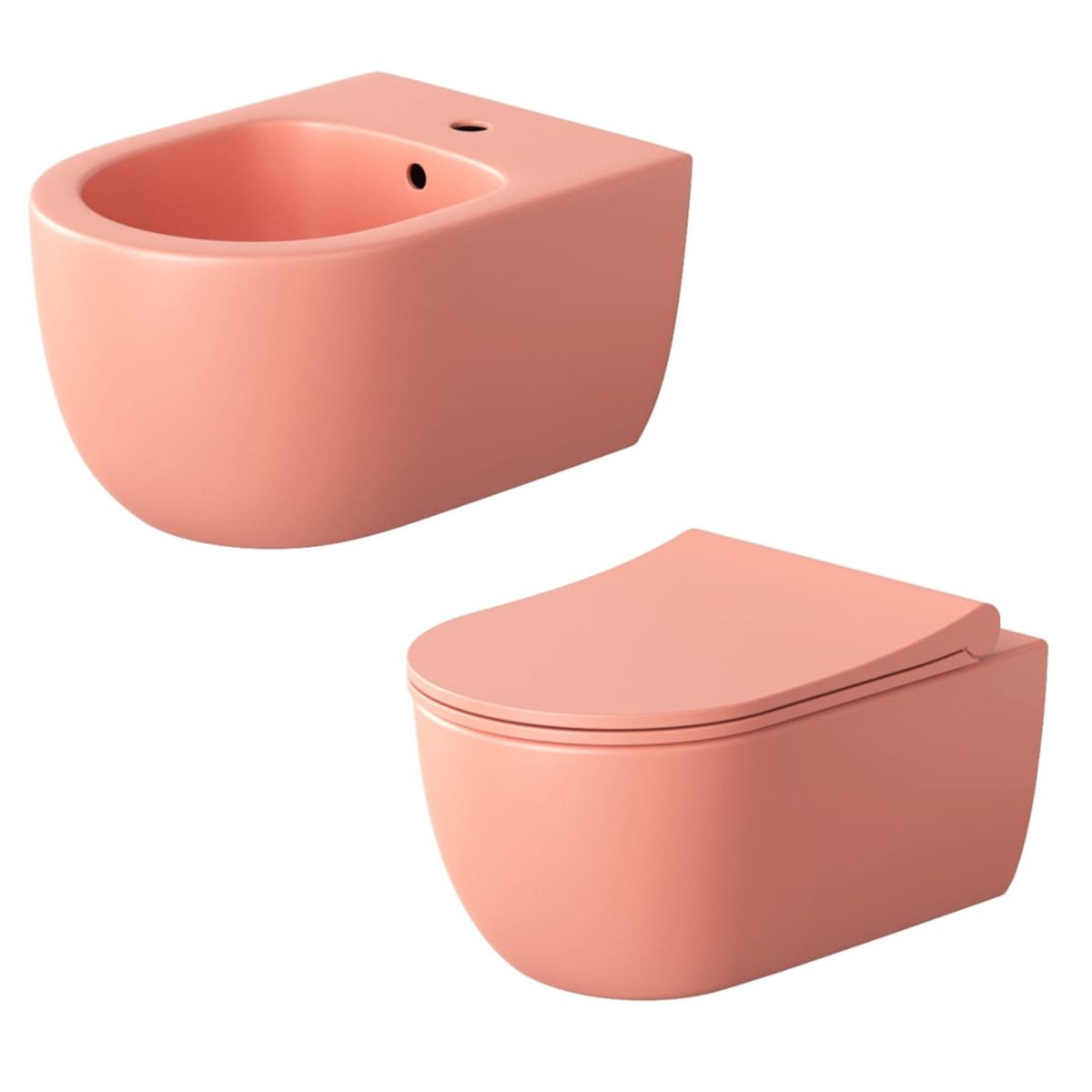 WC- und Bidet-Set, Lachsrosa, halbmatte Oberfläche, Power Color, hängende Montage, 49x36 cm, Michael-Kollektion