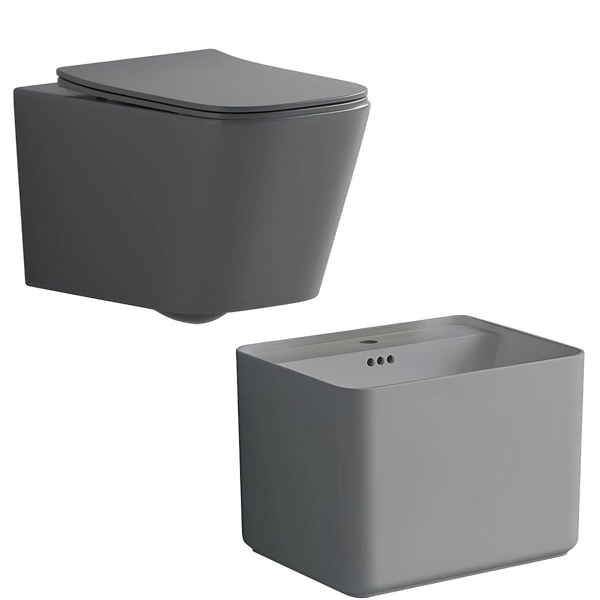 WC-Becken und Waschbecken-Set, Mattgrau, Power Color, 51x35-50x40 cm, Wandmontage und Aufsatzmontage, Duroplast-Sitz, Alfonso