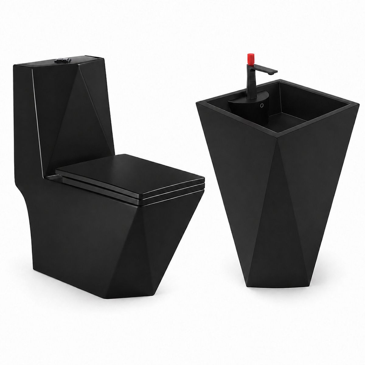 WC-Set und Standwaschbecken Enrico, Mattschwarz, Power Colour, Bodenmontage, Soft-Close-Sitz inklusive, Sanitärkeramik