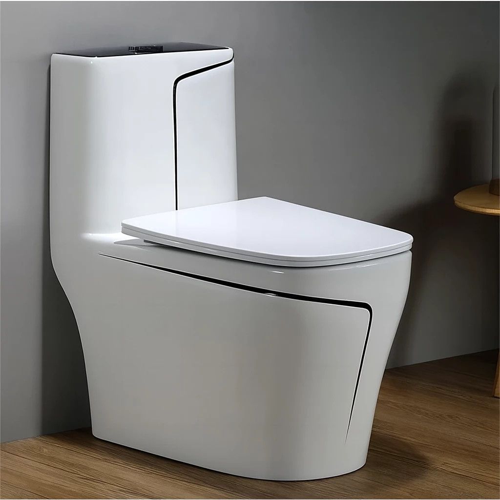 WC-Set und Standwaschbecken Lazio, Weiß, Sanitärkeramik, Bodenmontage, Spülkasten inklusive, mit Hahnloch, Soft-Close-Sitz