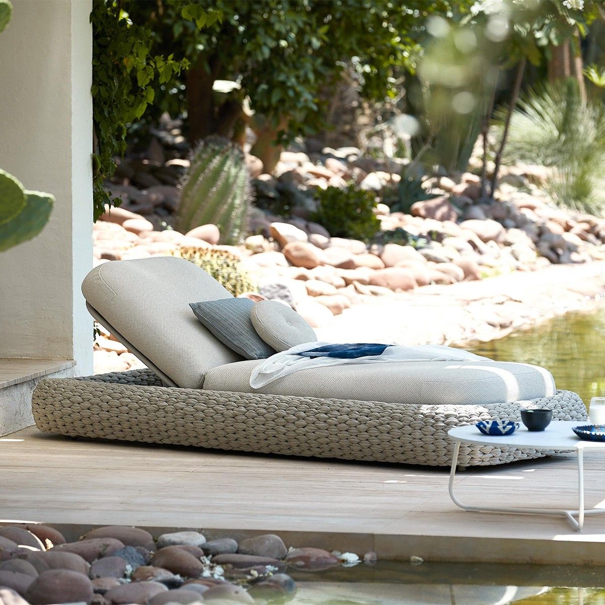 Verstellbare Strandliege mit Matratze, Aluminiumrahmen und Seilgeflecht, Altea, Luxury by EGO