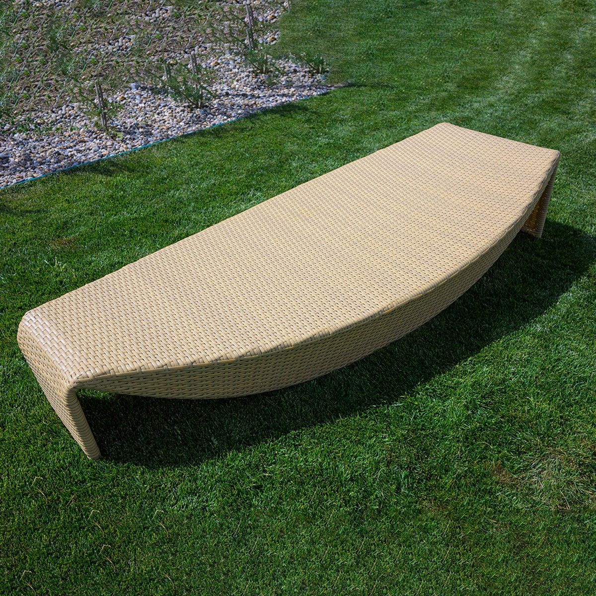 Strandliege, Beige, Aluminium und Polyrattan, Blattform, ideal für Pool und Terrasse, Acapulco