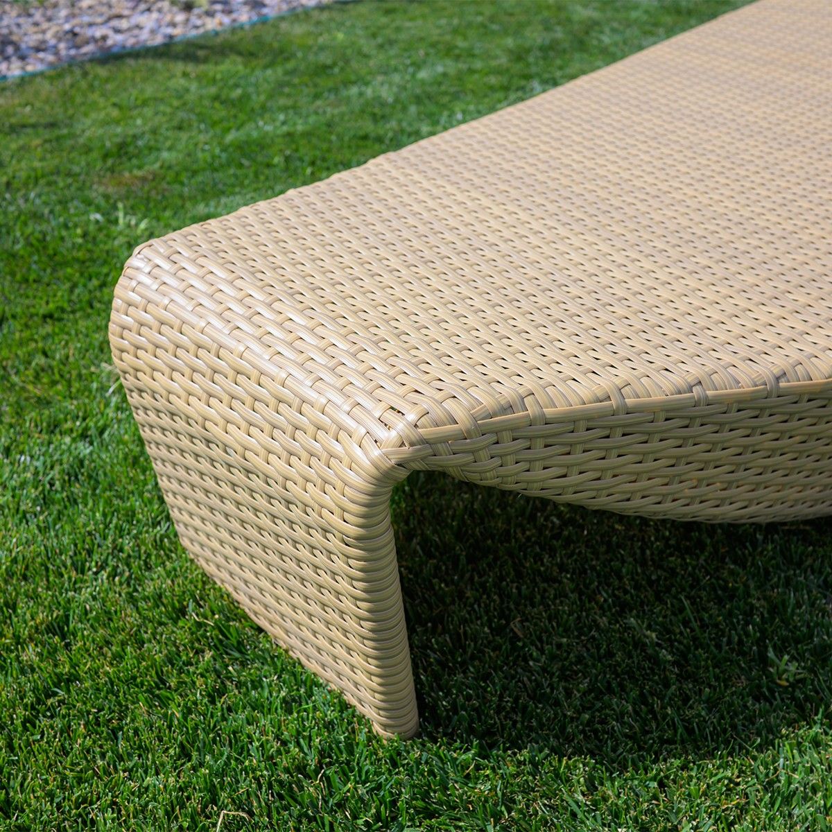 Strandliege, Beige, Aluminium und Polyrattan, Blattform, ideal für Pool und Terrasse, Acapulco