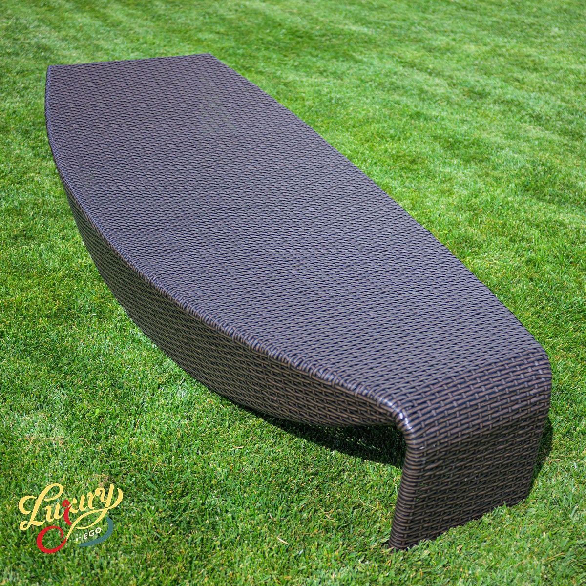 Strandliege, Braun, Aluminium und Polyrattan, Blattform, ideal für Pool, Terrasse, Acapulco