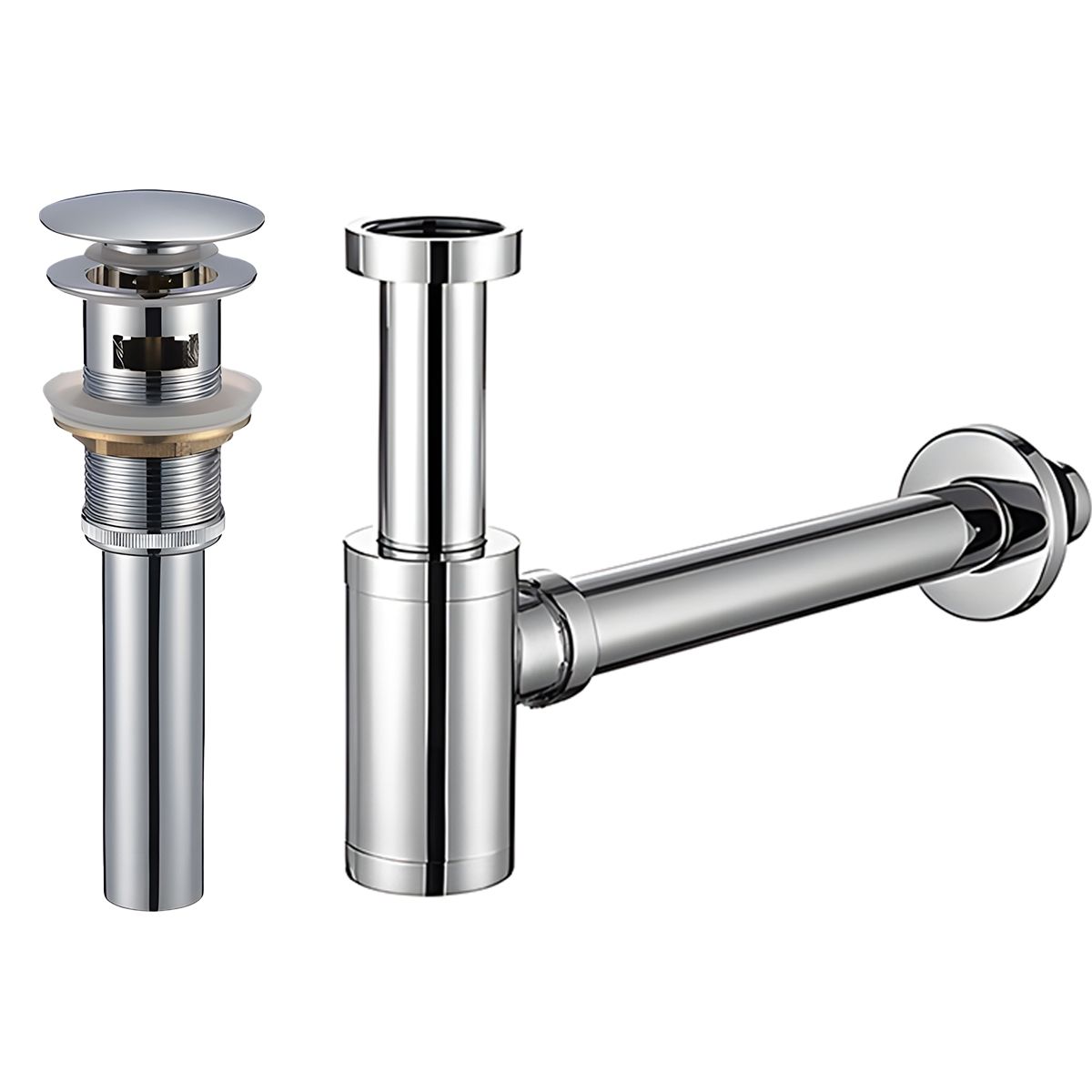 Siphon mit Ventil, Pop-up-System, Chrom, mit oder ohne Überlauf, Silikondichtung, Zaro