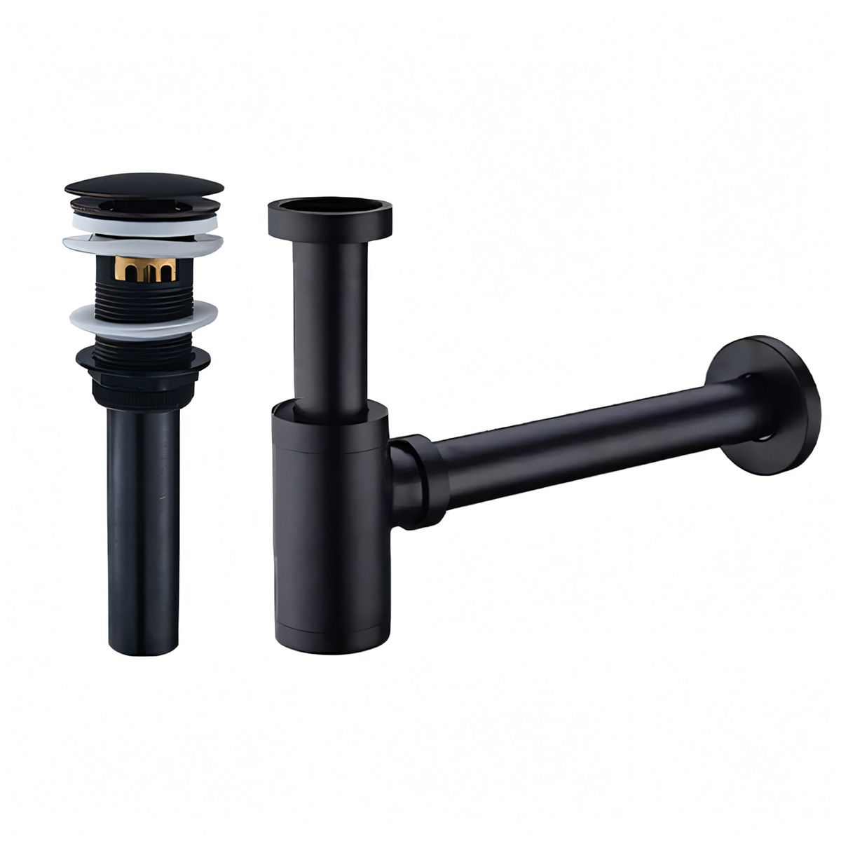 Siphon mit Ventil, Pop-up-System, Mattschwarz, mit oder ohne Überlauf, Silikondichtung, Zaro