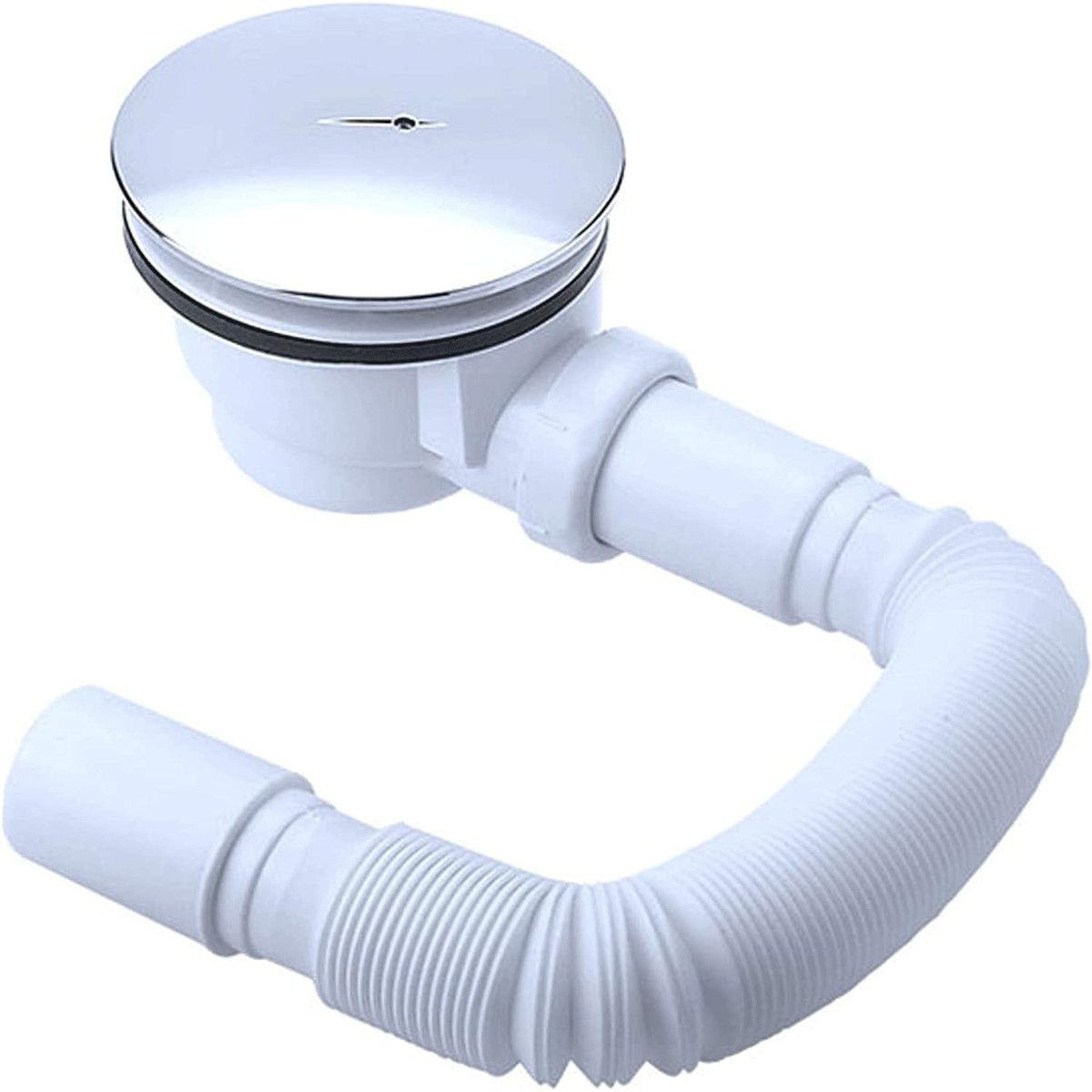 Ablaufsiphon für Duschwannen, universal, flexibles Rohr, Chrom Abdeckung, AL 01