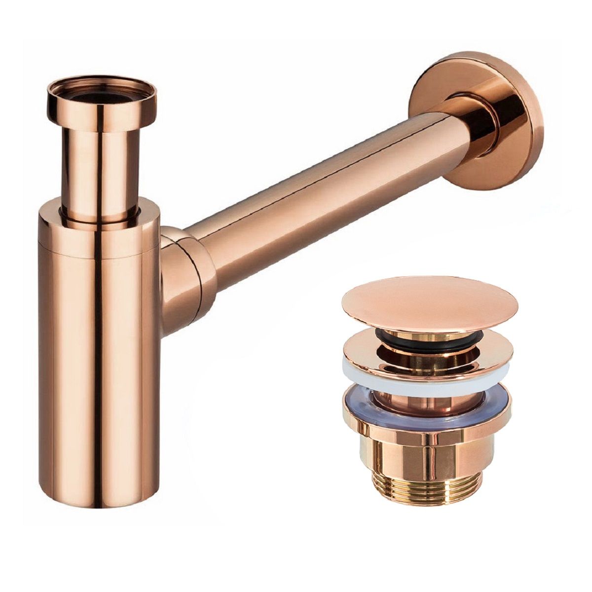 Universaler Ablaufgarnitur + Klick-Klack-Ventil, Push-up-System, Ausführung Roségold