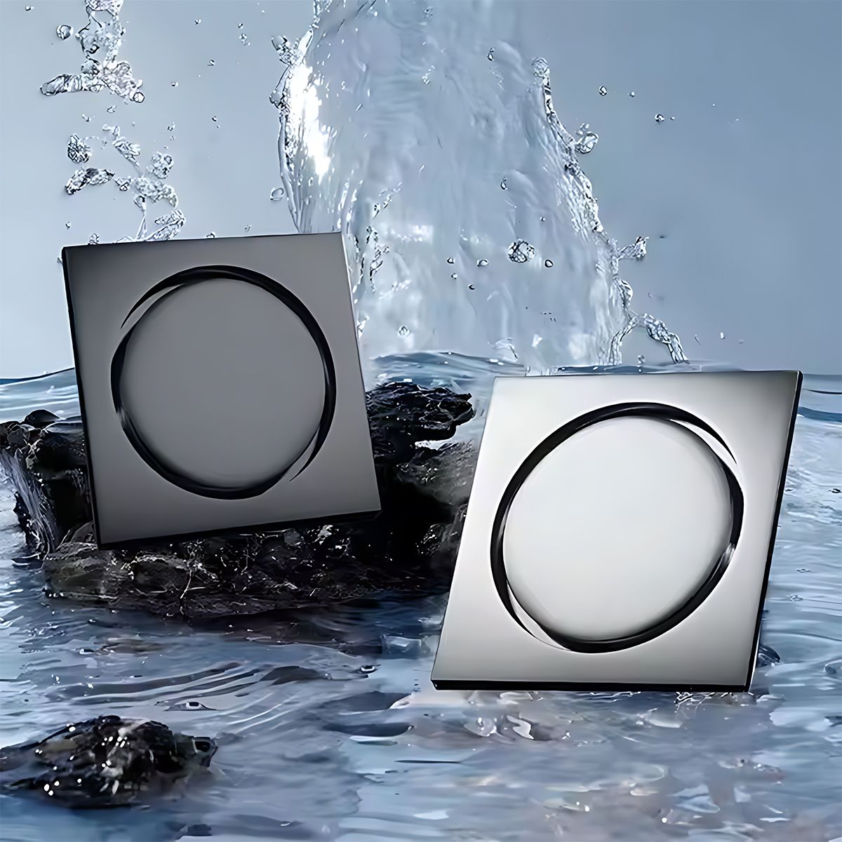 Bodenablauf quadratisch, geruchssicherer Edelstahl, Mattschwarz, 10x10 cm
