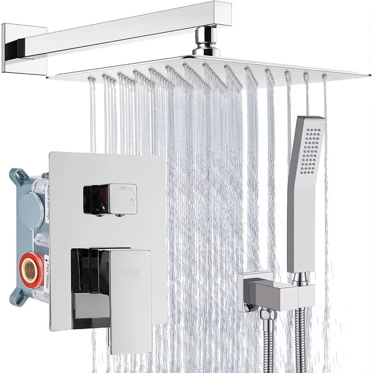 Duschsystem, Unterputzarmatur, 2 Funktionen, Regendusche, Chrom, Venice