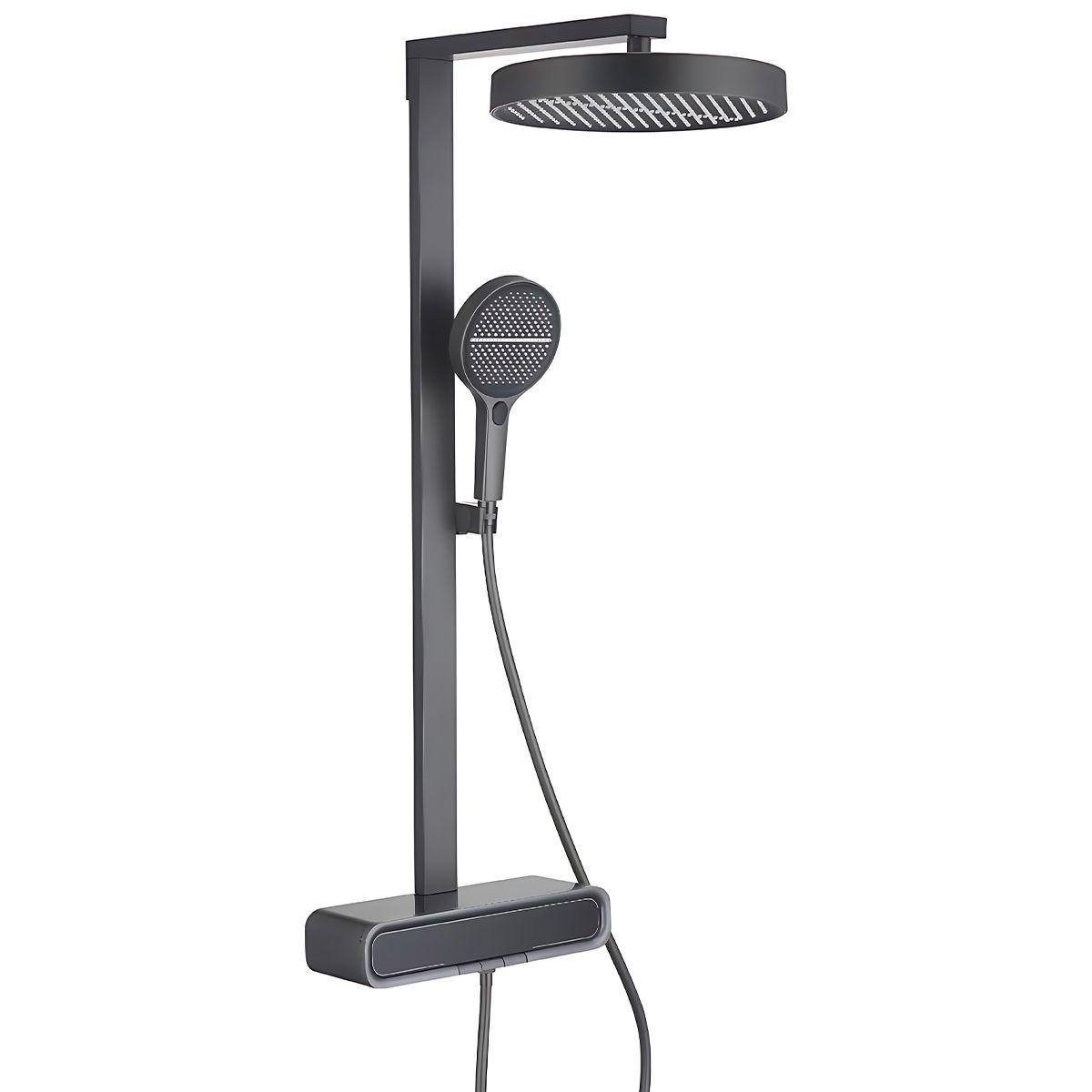 Duschsystem mit Thermostat, LED-Temperaturanzeige, Ablage, 3 Funktionen, Gun Grey, Prisma