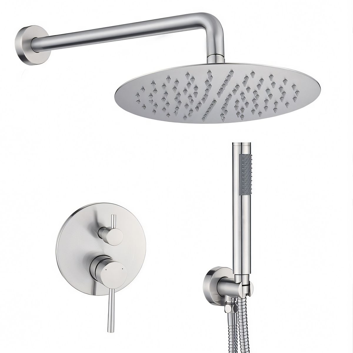 Duschsystem, Nickel Matt, 2 Funktionen, Stahl, Einbau-Einhebelarmatur, Fino