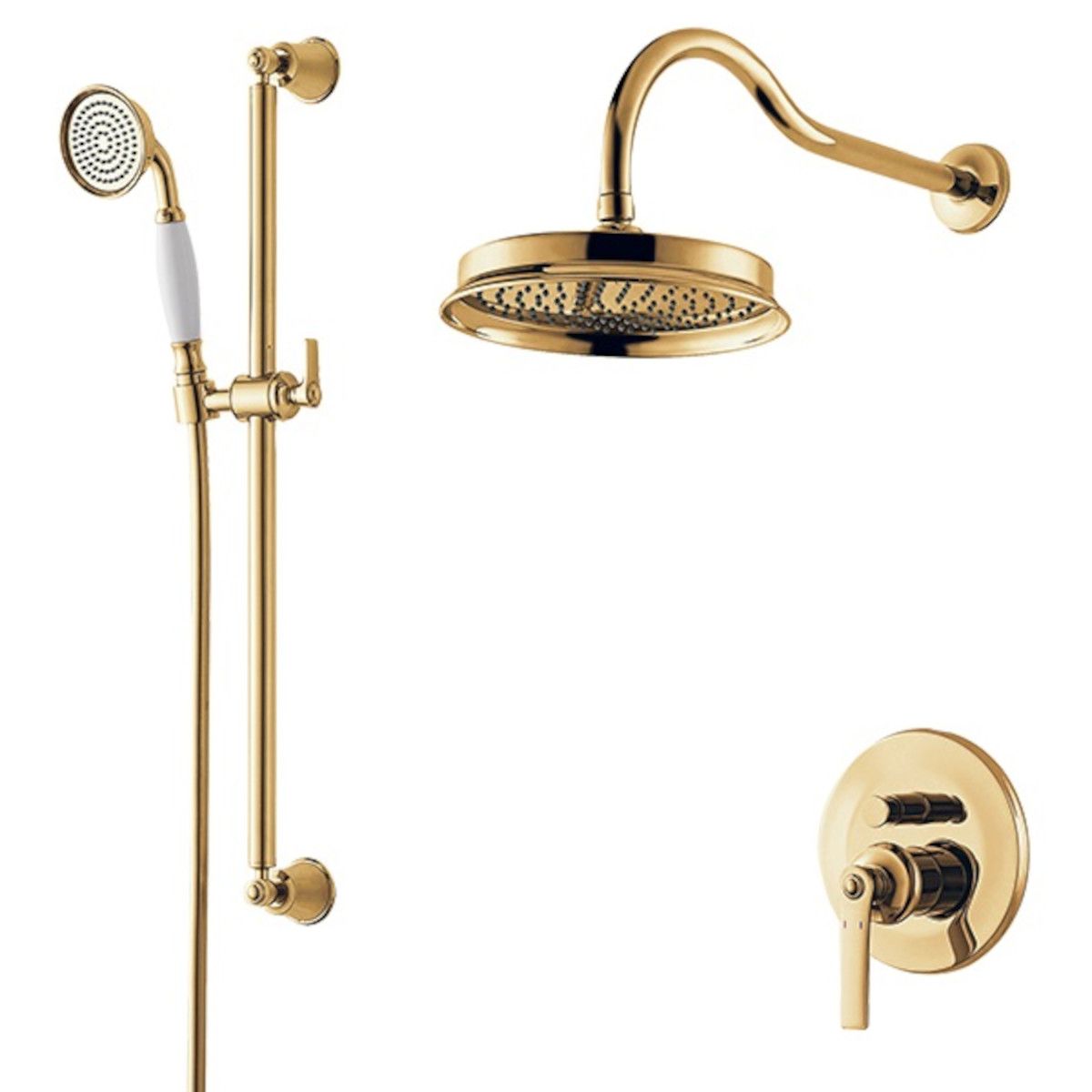 OMNIRES ARMANCE VINTAGE Duschsystem, PVD-Finish, Gold, Duschstangensystem, Easy Clean Silikondüsen, Unterputzmontage