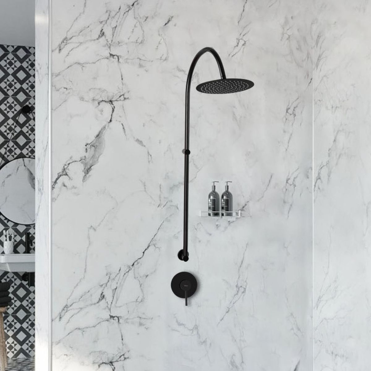 REA-Lugano Duschsystem, Regendusche 25x25cm, Unterputzmontage, Oberfläche mattschwarz