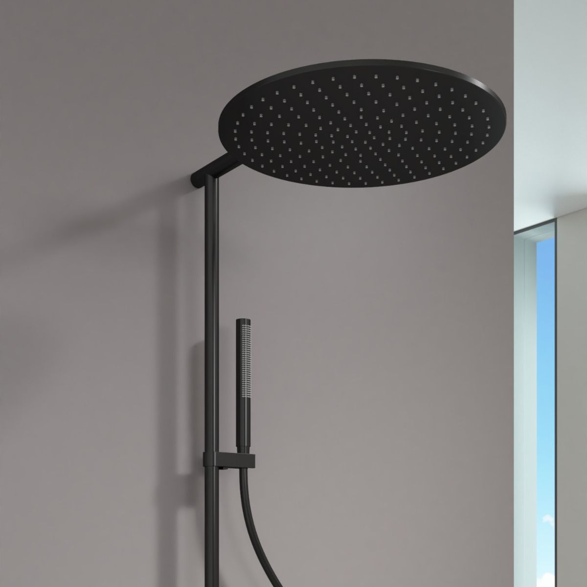 Dusch-und Badewannensystem mit Vernet-Thermostat, Mattschwarz, 3 Funktionen, Wandmontage, Elio