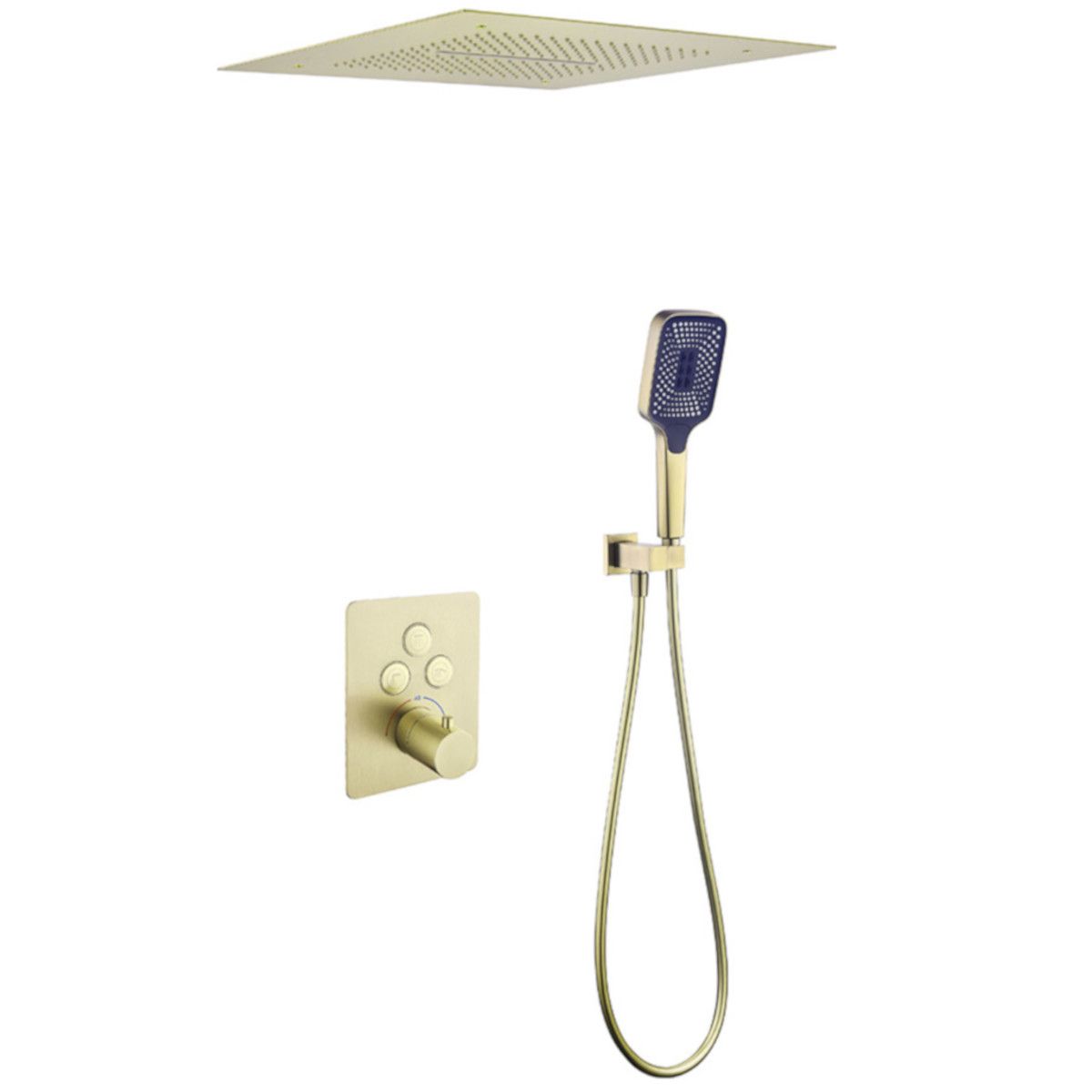 Duschsystem, Regendusche und Wasserfall mit Einbau in die Decke, Mattgold, Einbauarmatur mit Thermostat, Amigo