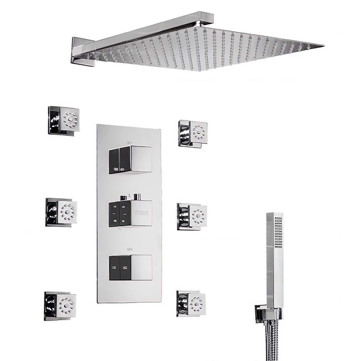 EGO Z1 Duschsystem, Unterputzmontage, Unterputz-Thermostatarmatur, Regendusche 30x30 cm