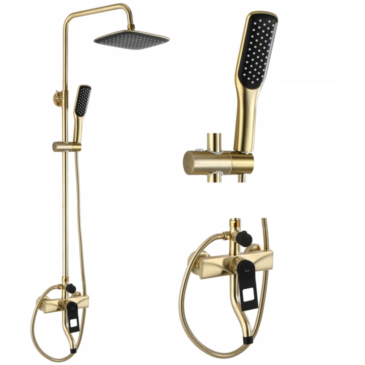 Soul Gold Black Dusch- und Wannensystem, Regendusche, Handbrause, Oberfläche Gold/Schwarz, galvanisiert, Wandmontage