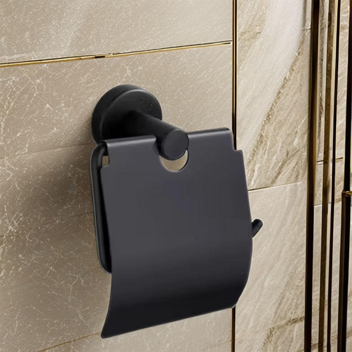 Toilettenpapierhalter mit Klappe, Mattschwarz, Stahl, modernes Design, Velvet