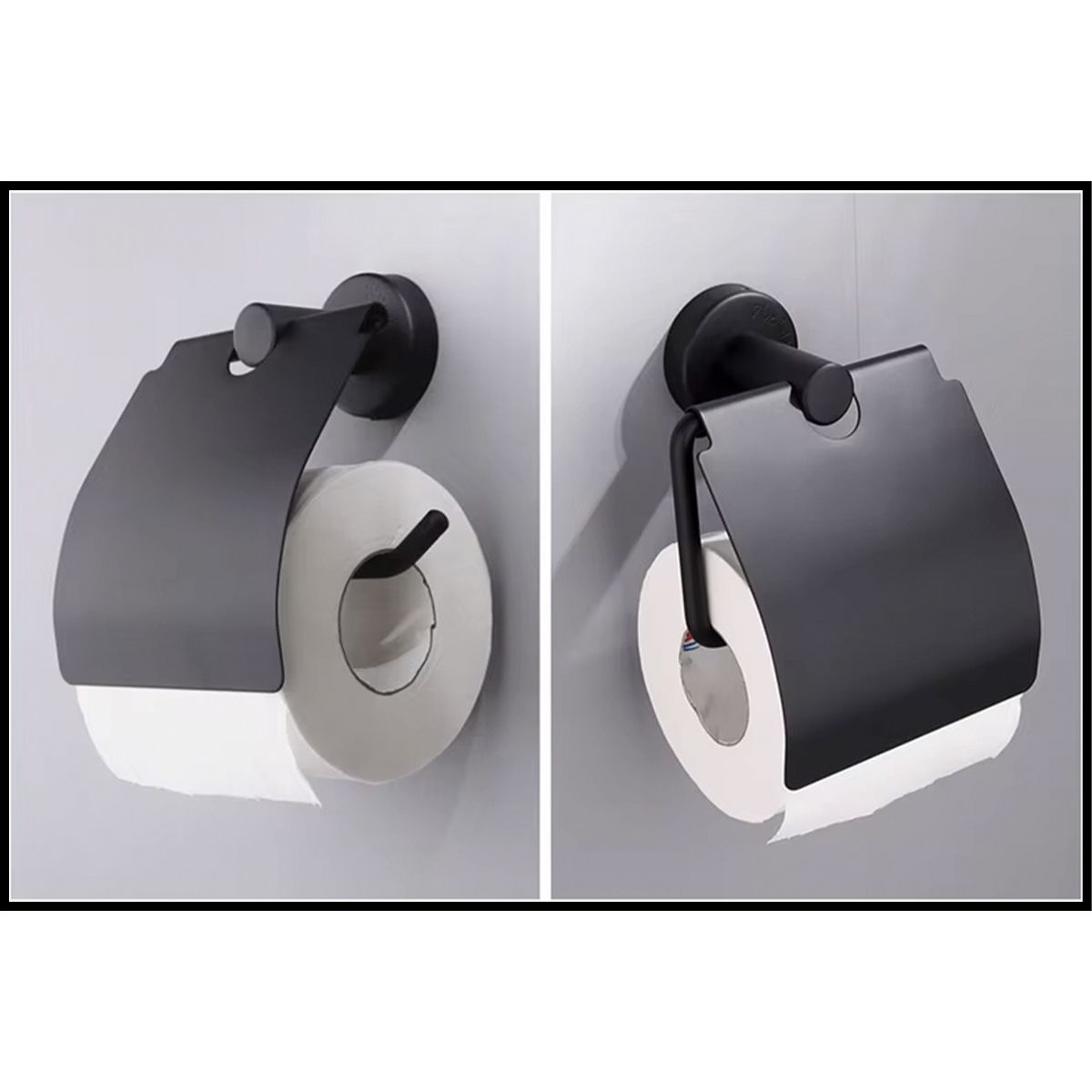 Toilettenpapierhalter mit Klappe, Mattschwarz, Stahl, modernes Design, Velvet