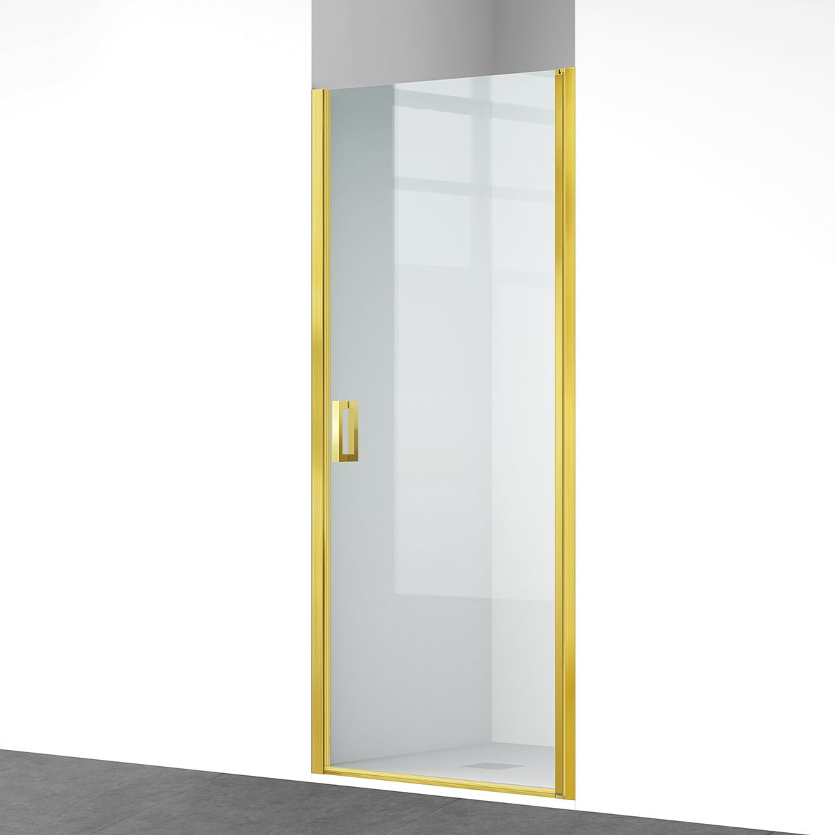 Duschtür, schwenkbar, Mattgold, 6mm klares gehärtetes Glas, Maße 80-90x195 cm, Azure