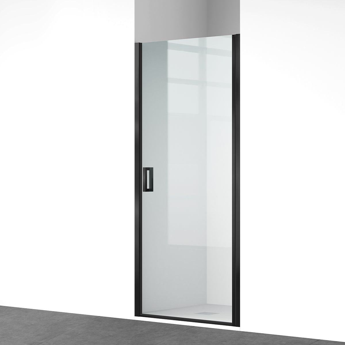 Duschtür, schwenkbar, Mattschwarz, 6mm klares gehärtetes Glas, Maße 80-90x195 cm, Azure