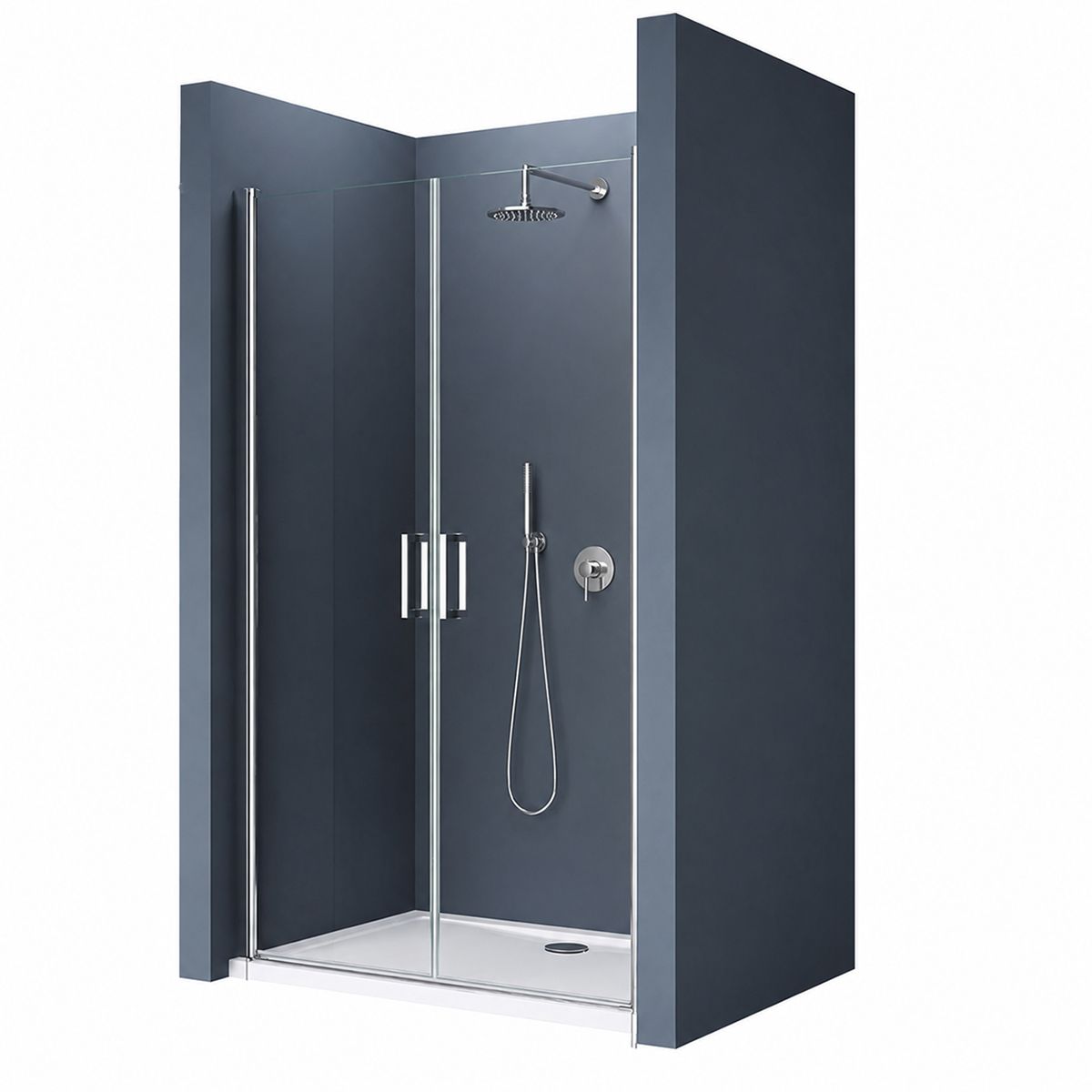 Nischentür EGO-24D, 6 mm Sicherheitsglas, transparent, 180°-Öffnung, 80-85-100-120-140x195 cm, Nano-Easy-Clean-Beschichtung