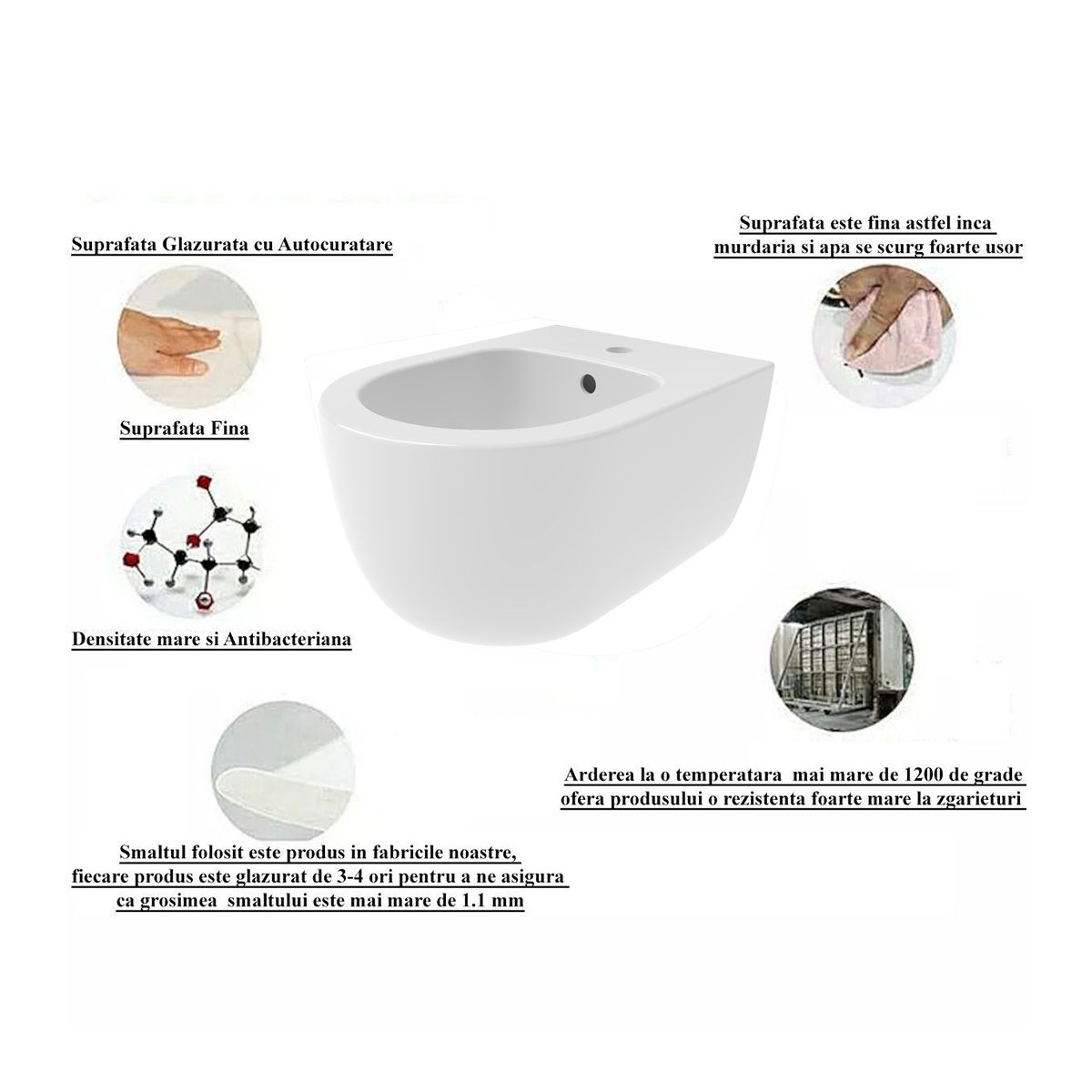 Bidet, glänzend Weiß, 49x36 cm, Wandmontage, mit Überlauf, Michael