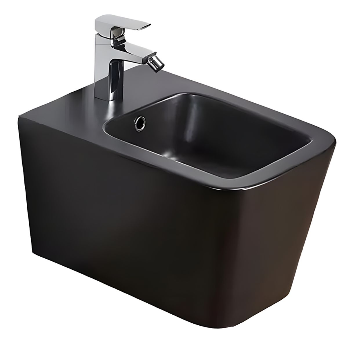 Bidet Alfonso, Mattschwarz, Power Colour, 52x35cm, Wandmontage, mit Überlauf