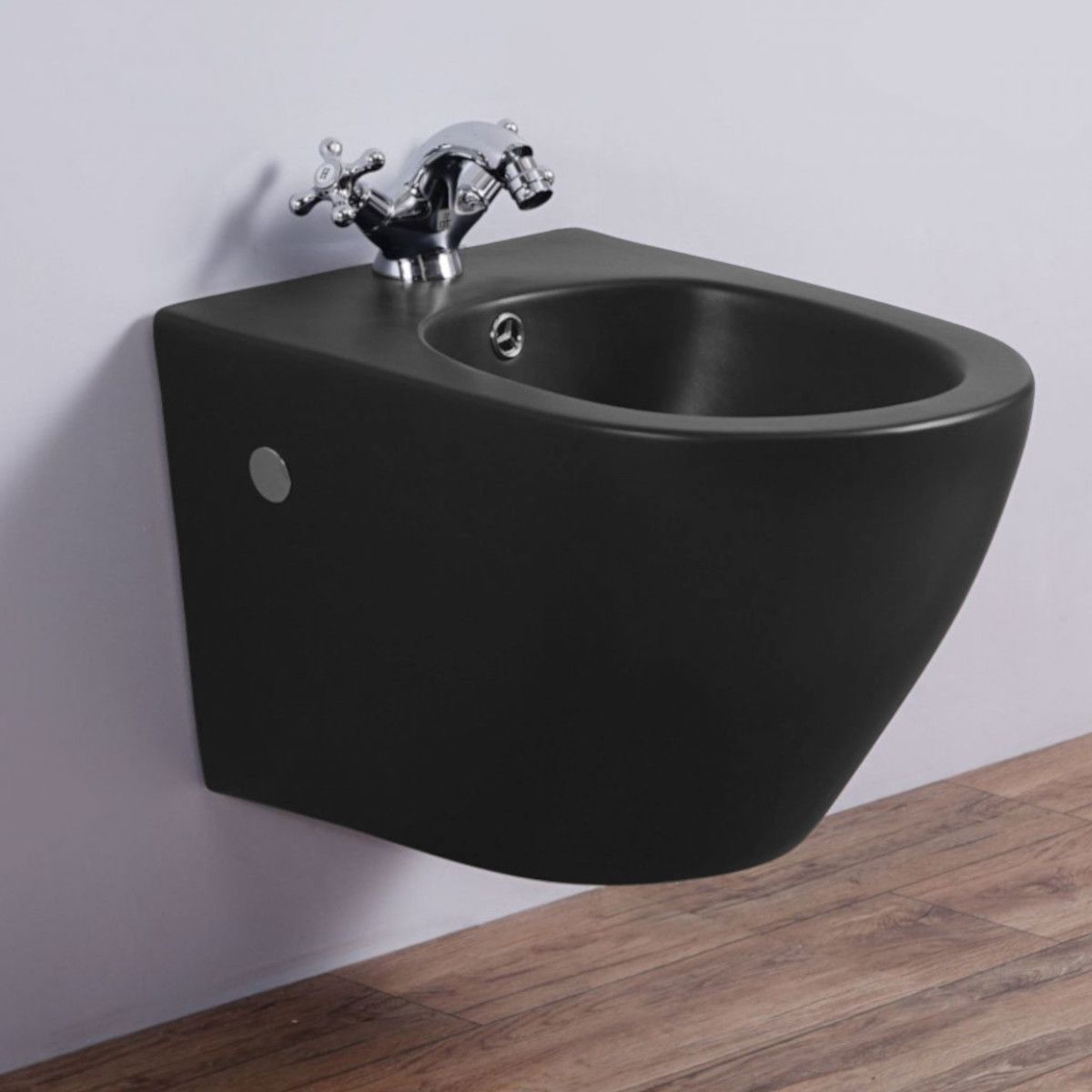 Bidet, Glänzend Schwarz, 49x36 cm, Wandmontage, Sanitärkeramik, Ben