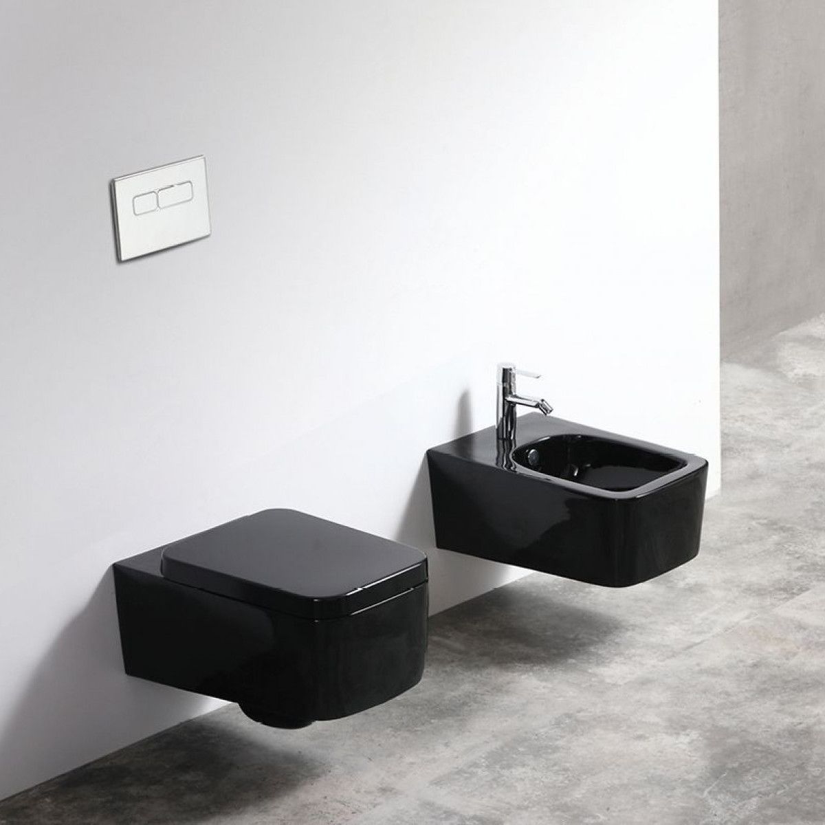 Bidet, Schwarz Glänzend, Ego-Maryam, wandhängend, Sanitärkeramik, mit Überlauf, 56 x 37 cm