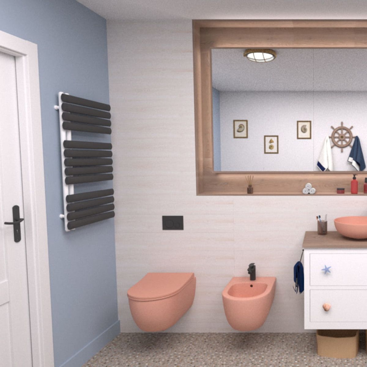 Bidet, Lachsrosa, Power Colour, halb-matt, Wandmontage, mit Überlauf,49x36 cm, Michael
