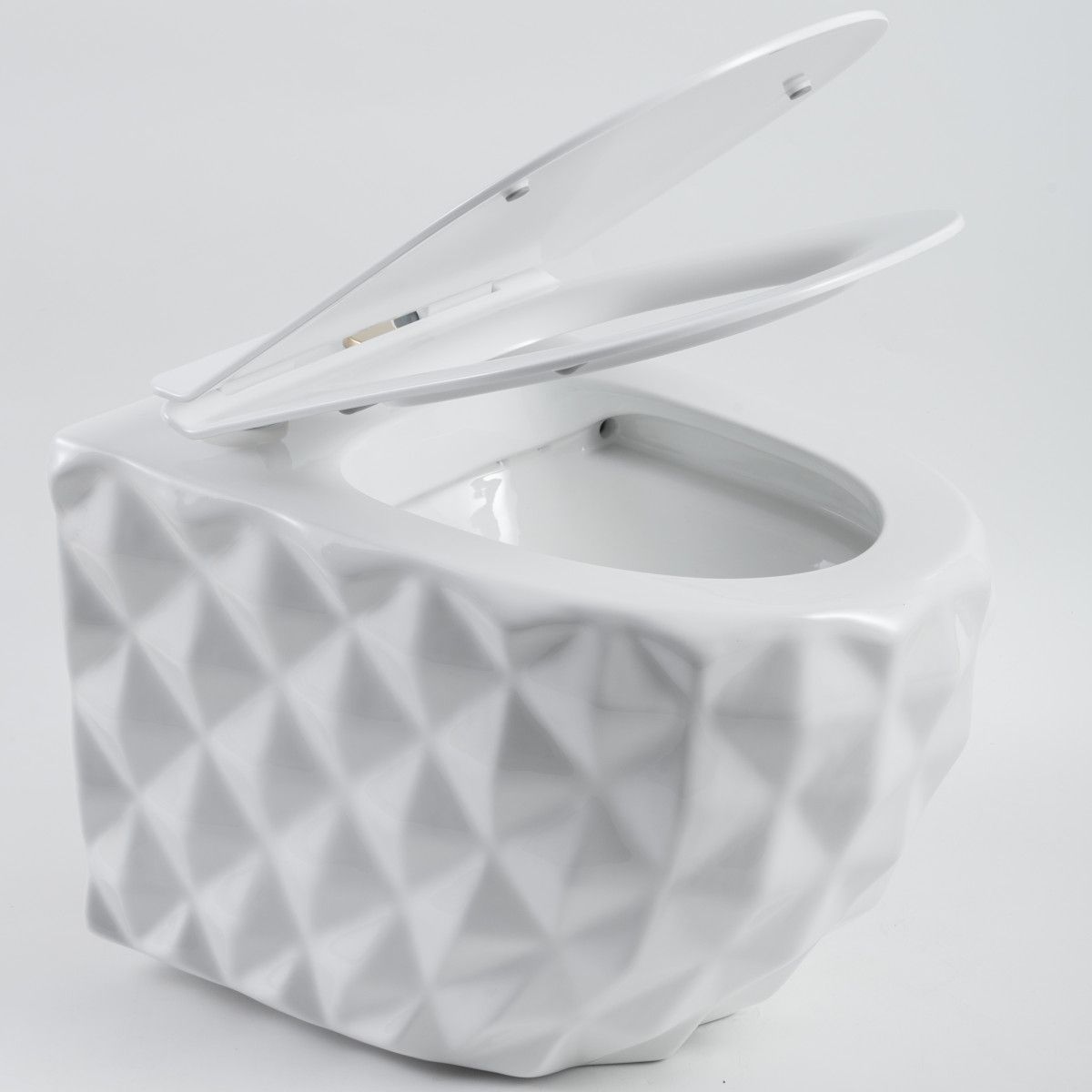 WC, glänzend weiß, randlos, 49x36 cm, hängende Montage, Duroplast-Deckel, Sanitärkeramik, Sidef