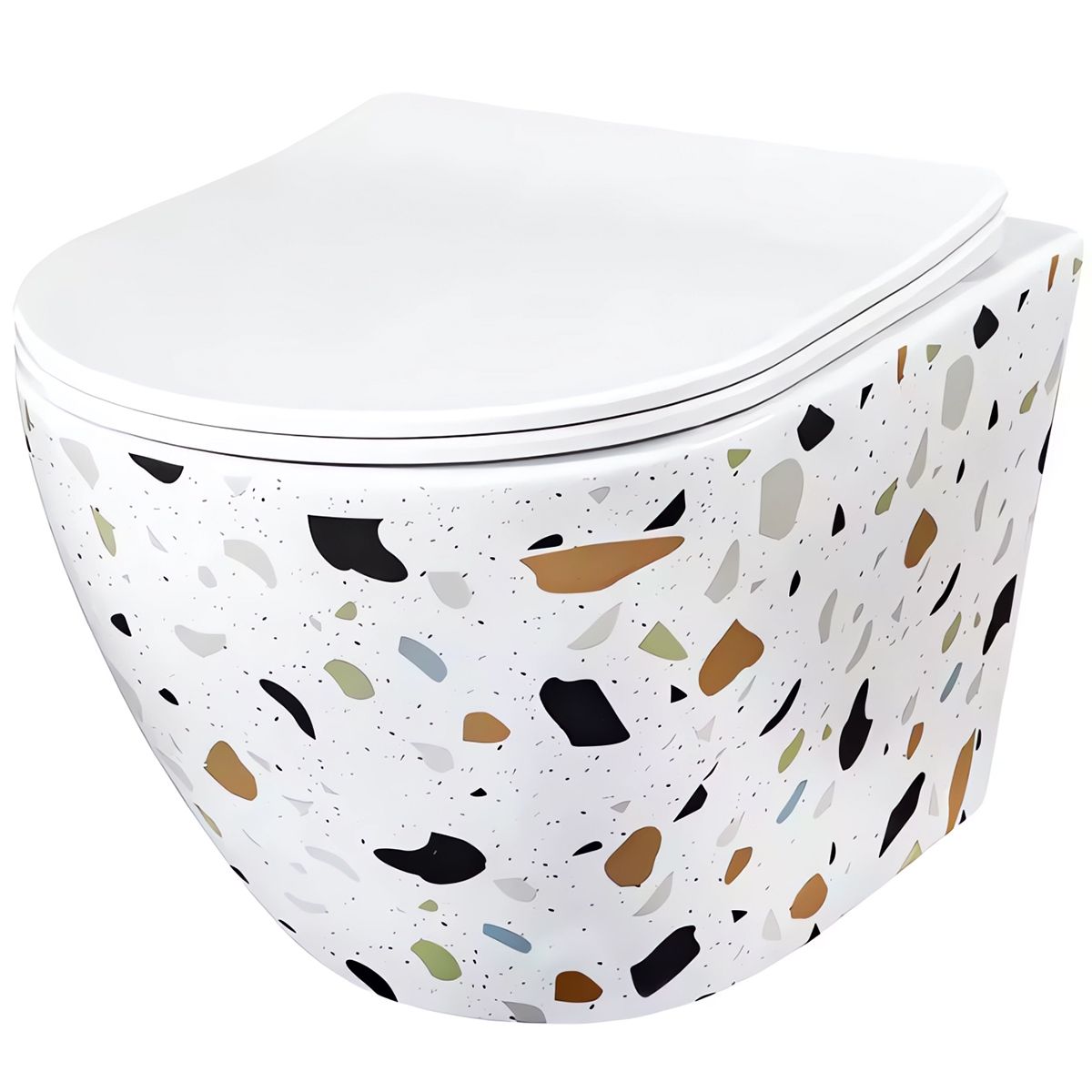 Wandhängendes WC, Weiß Terrazzo, Rimless, 48x37 cm, Slim Duroplast-Deckel, Sanitärkeramik, Ben