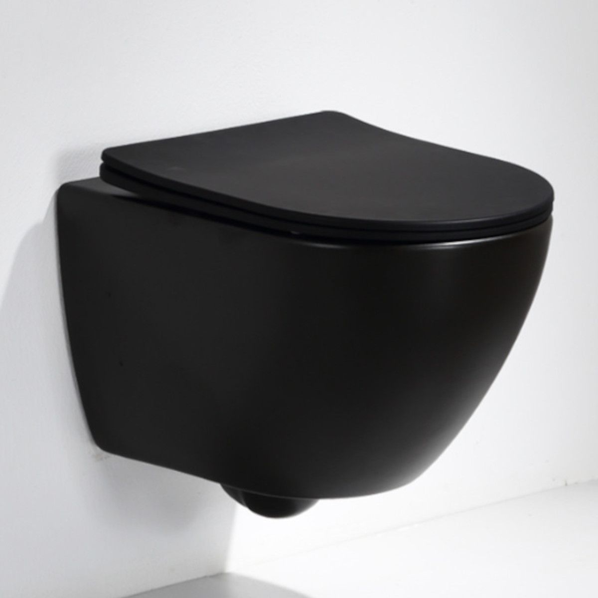 Wandhängendes WC, Schwarz Glänzend, Rimless, 49x36 cm, Duroplast-Deckel, Sanitärkeramik, Ben
