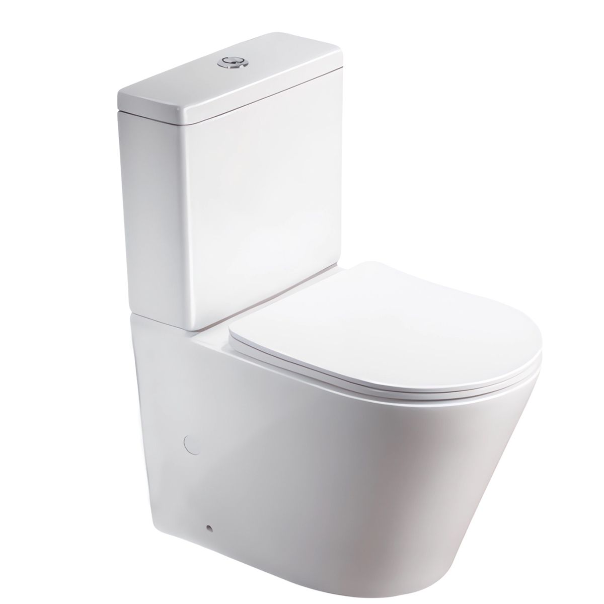 Toilettenschüssel EGO Dario Rimless inkl. Spülkasten, 2 Teile., Weiß glänzend, Bodenmontage, Duroplast Slim Soft-Close-Deckel inkl.