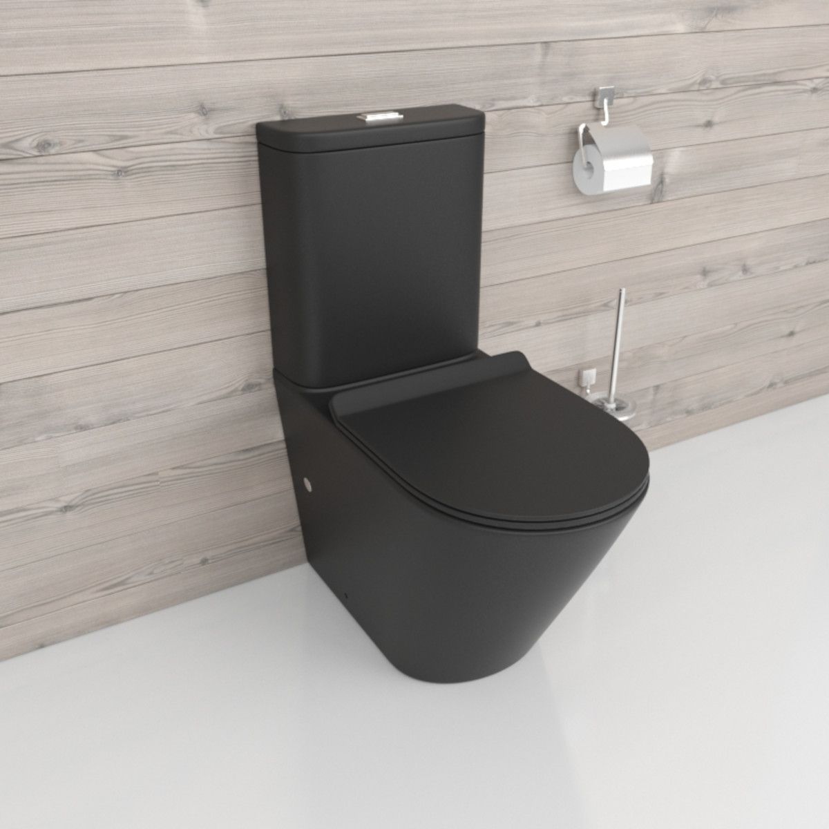 Toilettenschüssel EGO Dario Rimless inkl. Spülkasten, 2 Teile, Mattschwarz Power Color Bodenmontage Duroplast Slim Soft-Close-Abdeckung