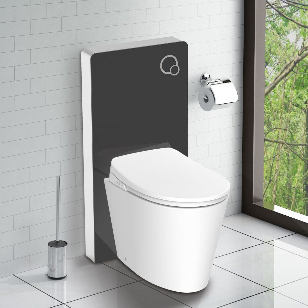 WC-Rahmen mit Spülkasten aus schwarzem Sicherheitsglas, Größe 100x48 cm, Bodenmontage, Ego-Lilium