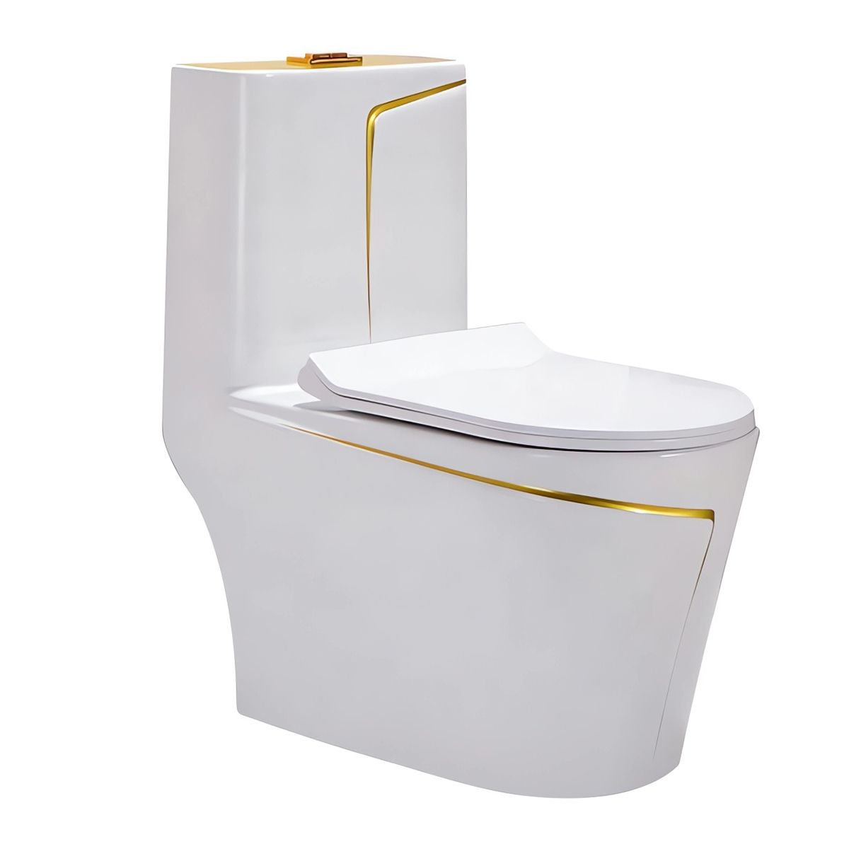 WC Lazio Weiß Gold Line, Rimless, 69x39 cm, integrierter Spülkasten,  Bodenmontage, Soft-Close-Deckel, Royalty Line von Ego