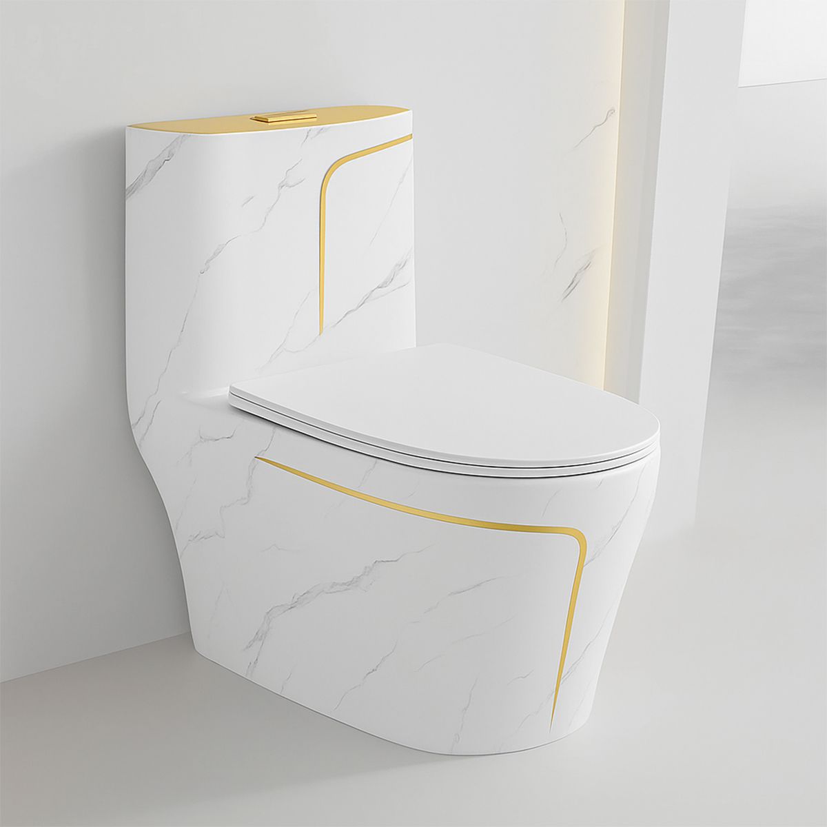 WC Lazio Marble, Rimless, 70x37 cm, integrierter Spülkasten, Weiß, Bodenmontage, Soft-Close Deckel, Royalty Line von Ego