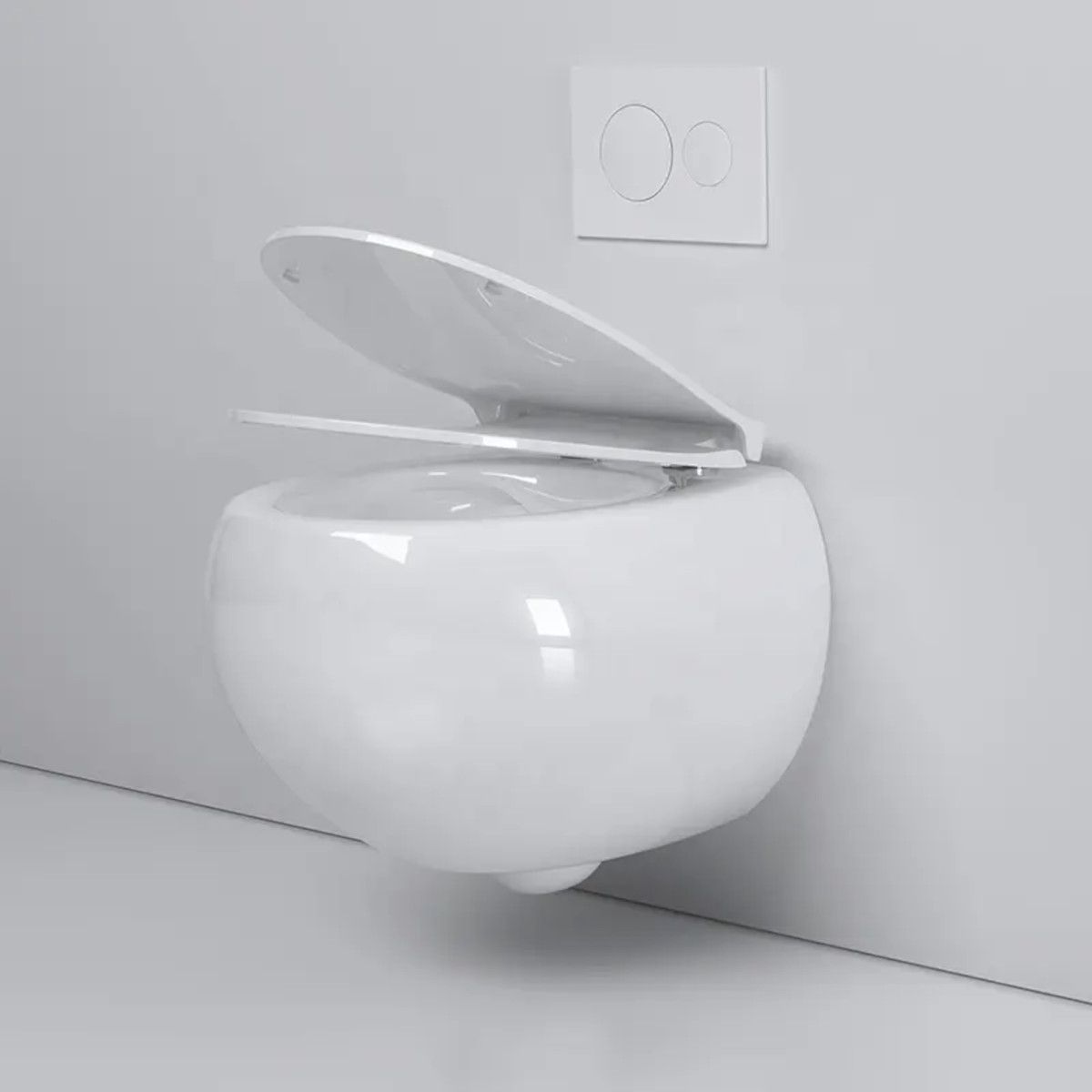 Toilettenschüssel, hängende Installation, Randlos, Glänzweiß, 47 x 45 cm, Site-Keramik, Duroplast-Deckel mit Soft Close, Roli