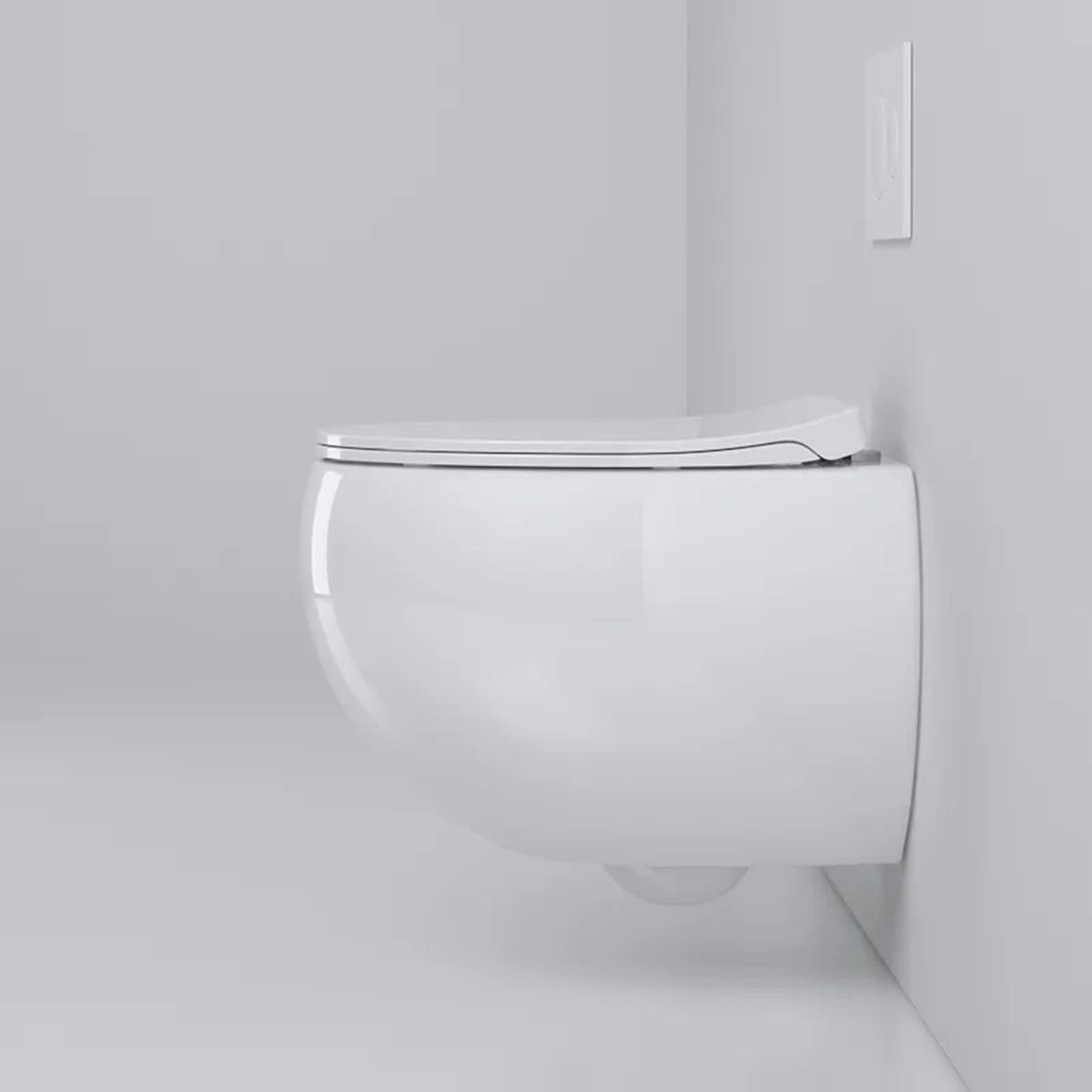 Toilettenschüssel, hängende Installation, Randlos, Glänzweiß, 47 x 45 cm, Site-Keramik, Duroplast-Deckel mit Soft Close, Roli
