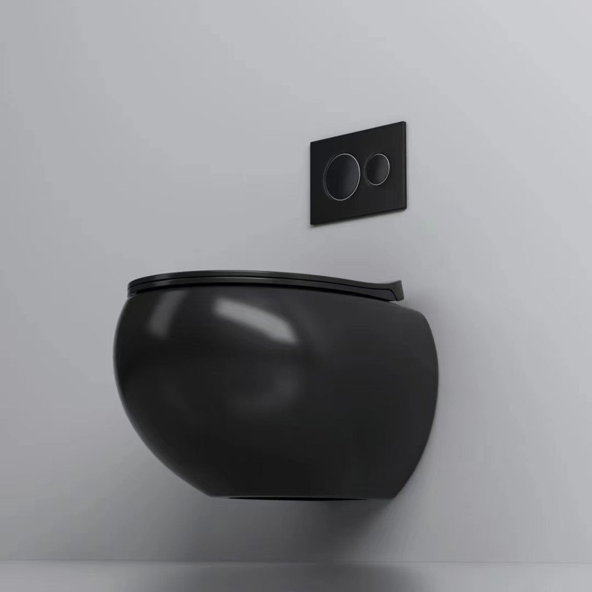 Toilettenschüssel, hängende Installation, Randlos, Mattschwarz, 52 x 30 cm, Site-Keramik, Duroplast-Deckel mit Soft Close, Roli