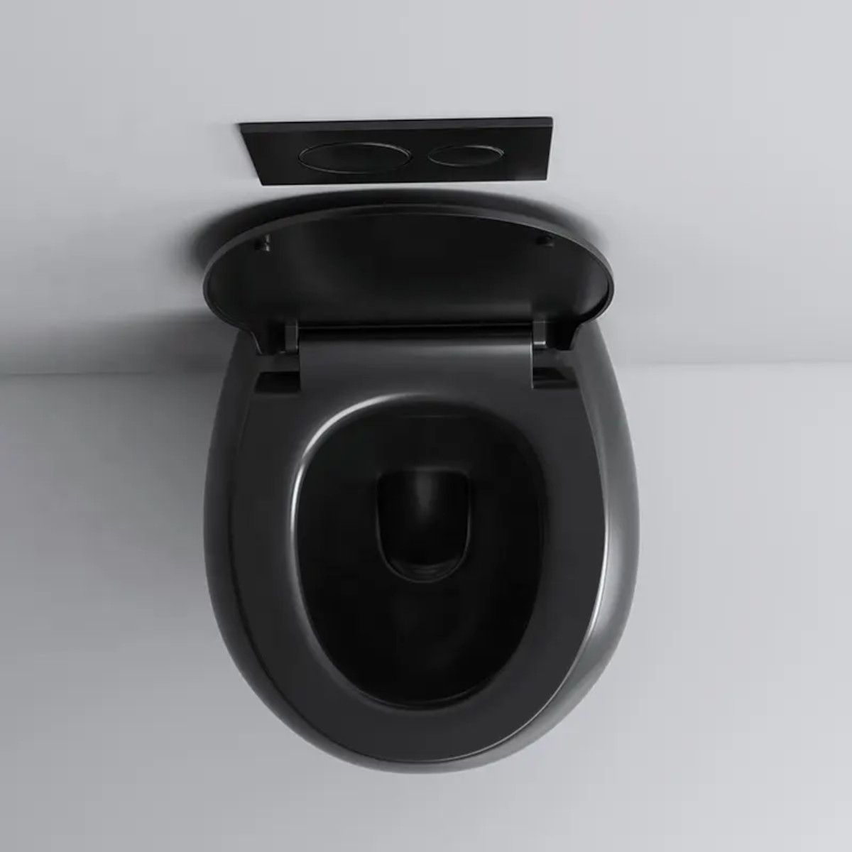 Toilettenschüssel, hängende Installation, Randlos, Mattschwarz, 52 x 30 cm, Site-Keramik, Duroplast-Deckel mit Soft Close, Roli