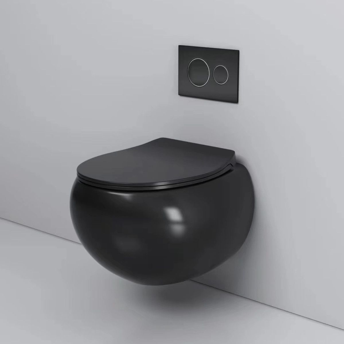 Toilettenschüssel, hängende Installation, Randlos, Mattschwarz, 52 x 30 cm, Site-Keramik, Duroplast-Deckel mit Soft Close, Roli