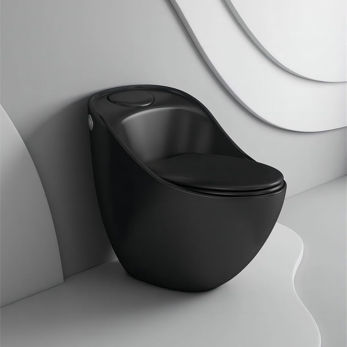 New Santa Rimless WC, 69 x 46 cm, eingebauter Spülkasten, Mattschwarz, Power Colour, Bodenmontage, Soft-Close Deckel