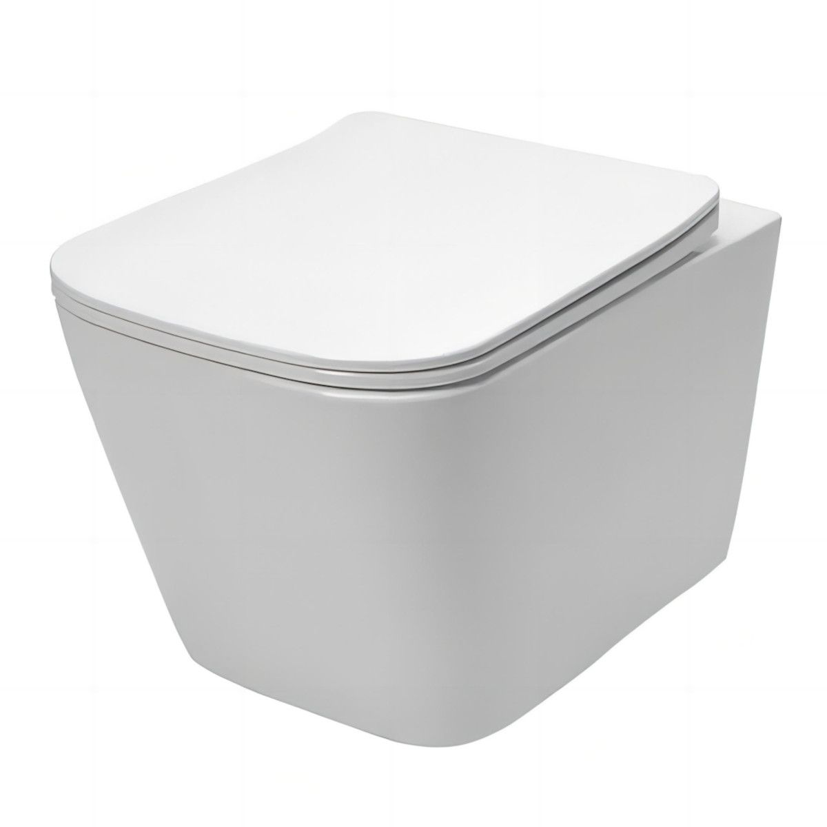 Randlose Toilettenschüssel, weiß glänzend, hängende Montage, Duroplast Slim Soft-Close-Deckel inklusive, Alfonso