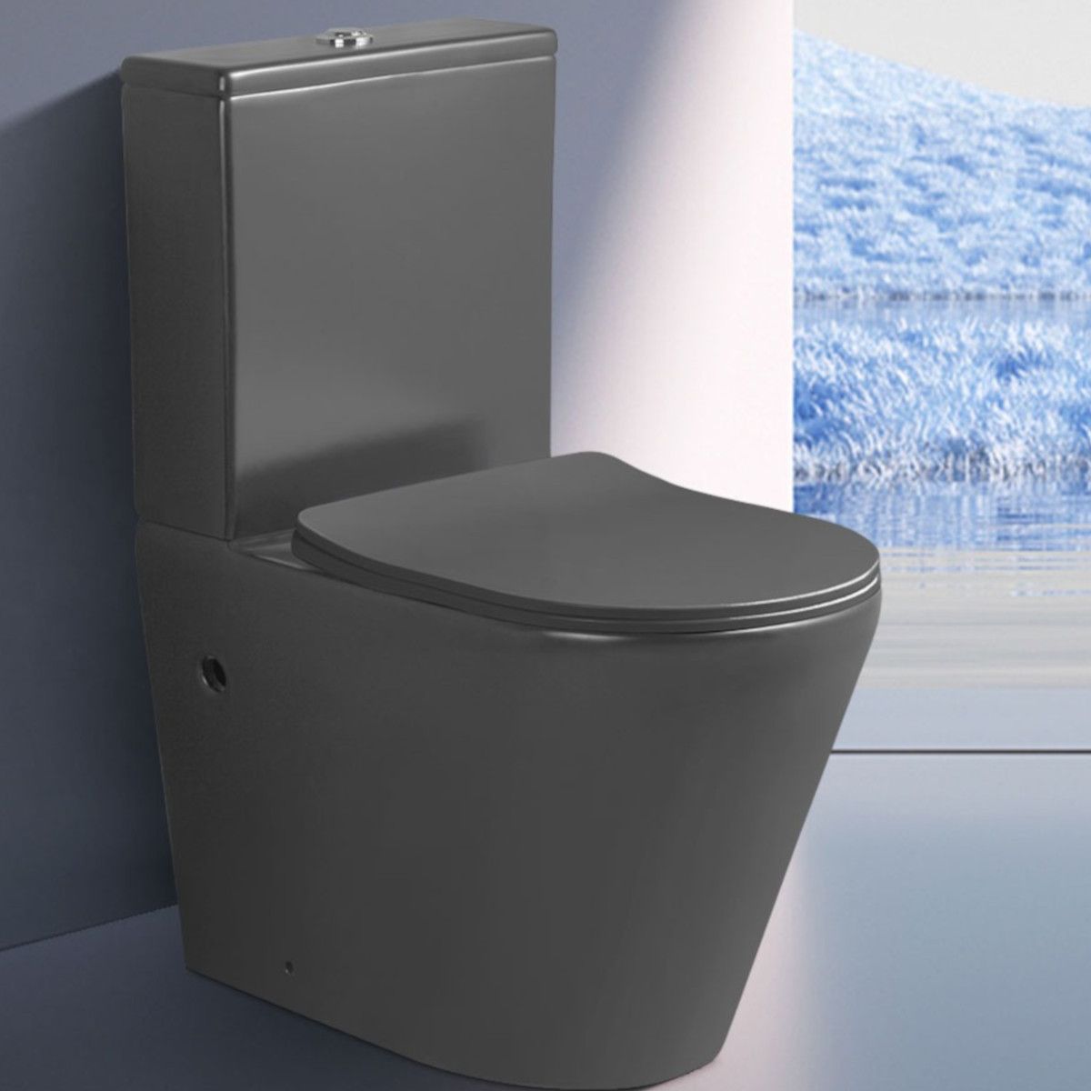 Toilettenschüssel EGO Dario Rimless inkl. Spülkasten, 2 Teile, Mattgrau, Bodenmontage, schlanker Soft-Close-Deckel aus Duroplast