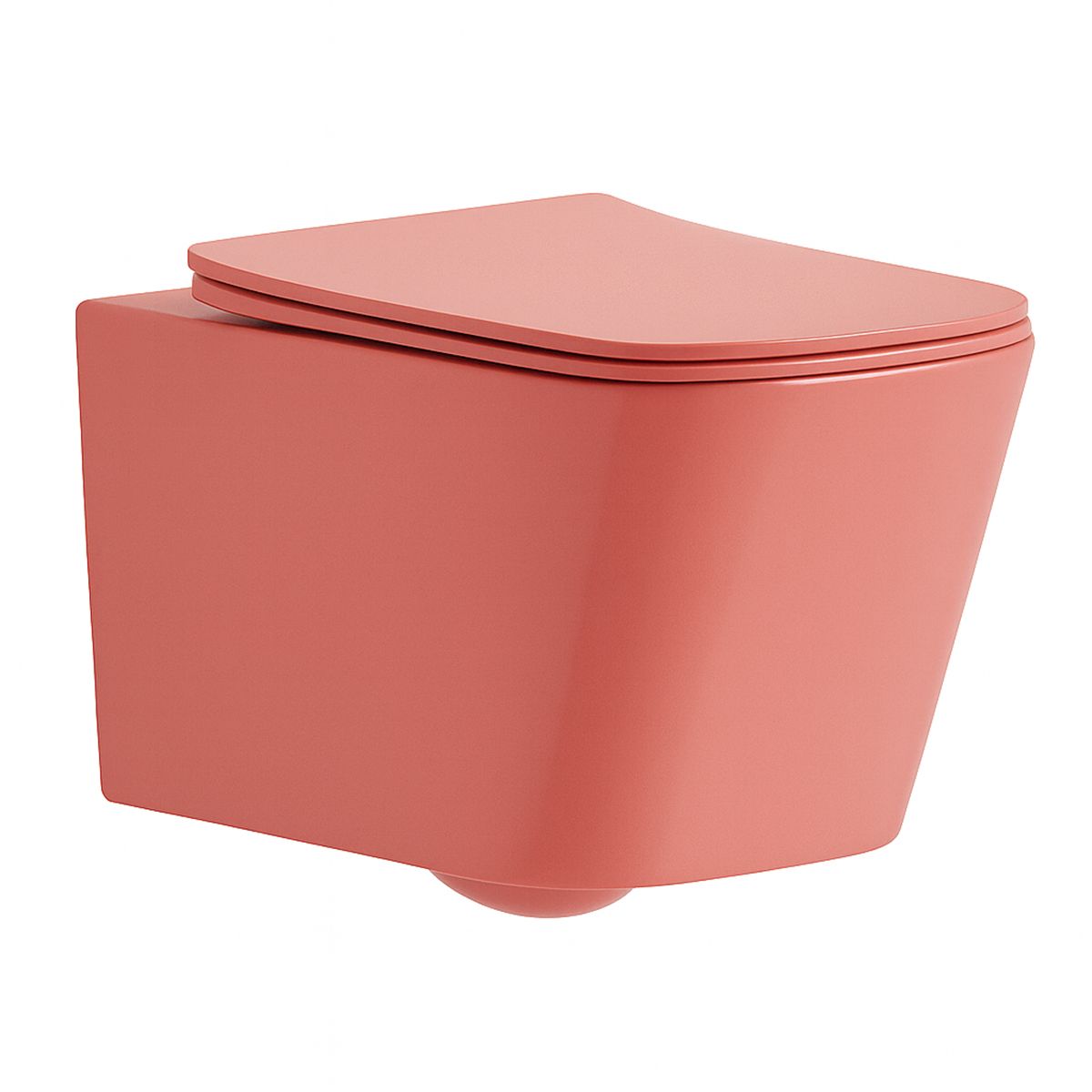 Toilettenschüssel, Rimless, Lachsrosa Matt, Power Colour, Wandmontage, inkl. Slim-Duroplast-Sitz mit Soft-Close, Alfonso