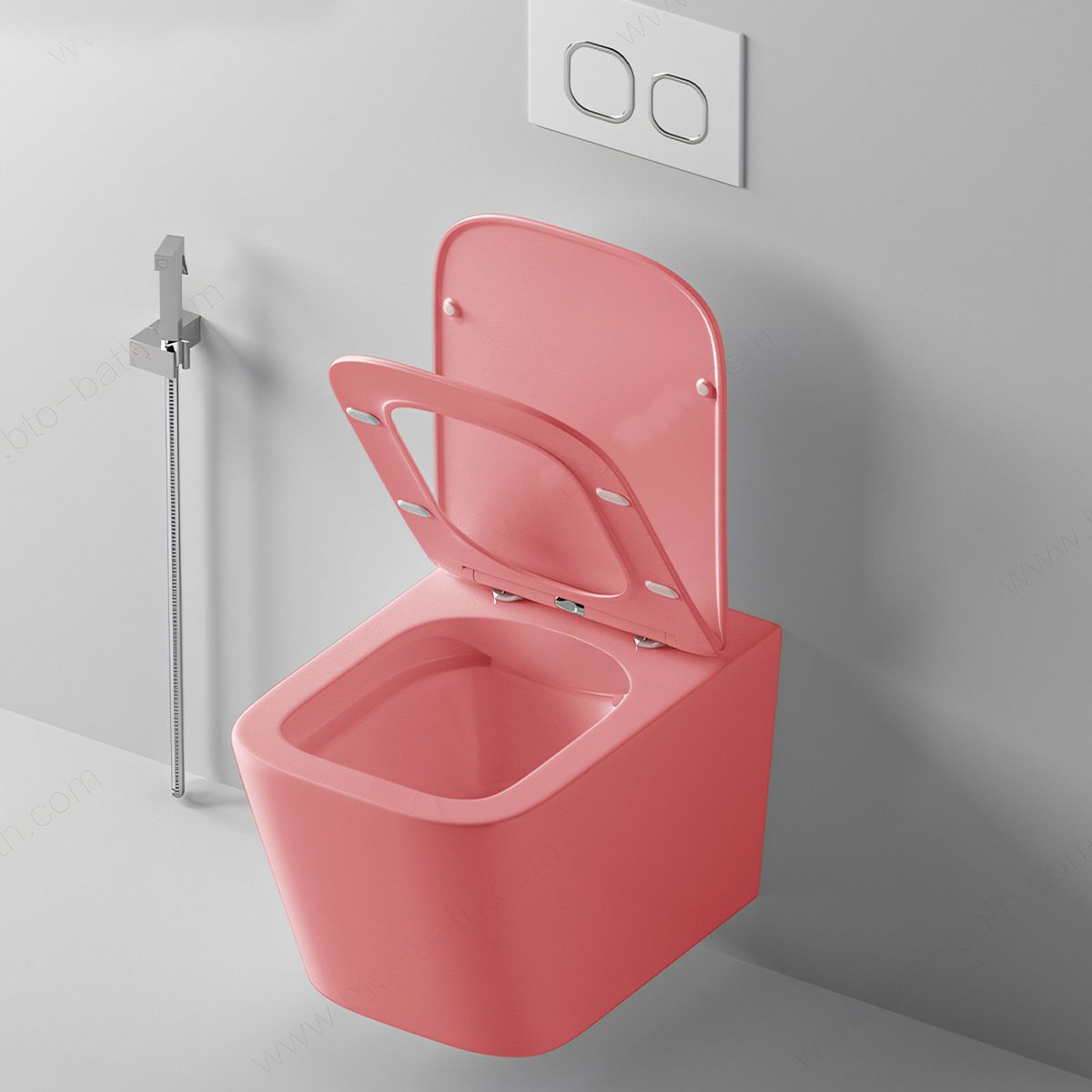 Toilettenschüssel, Rimless, Lachsrosa Matt, Power Colour, Wandmontage, inkl. Slim-Duroplast-Sitz mit Soft-Close, Alfonso